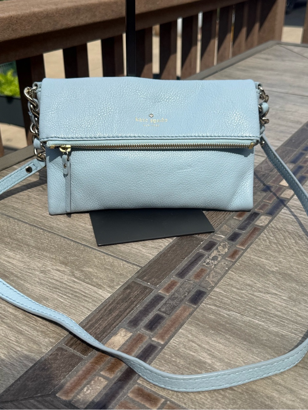 kate spade Light Blue Leather Crossbody Bag with Gold Hardware